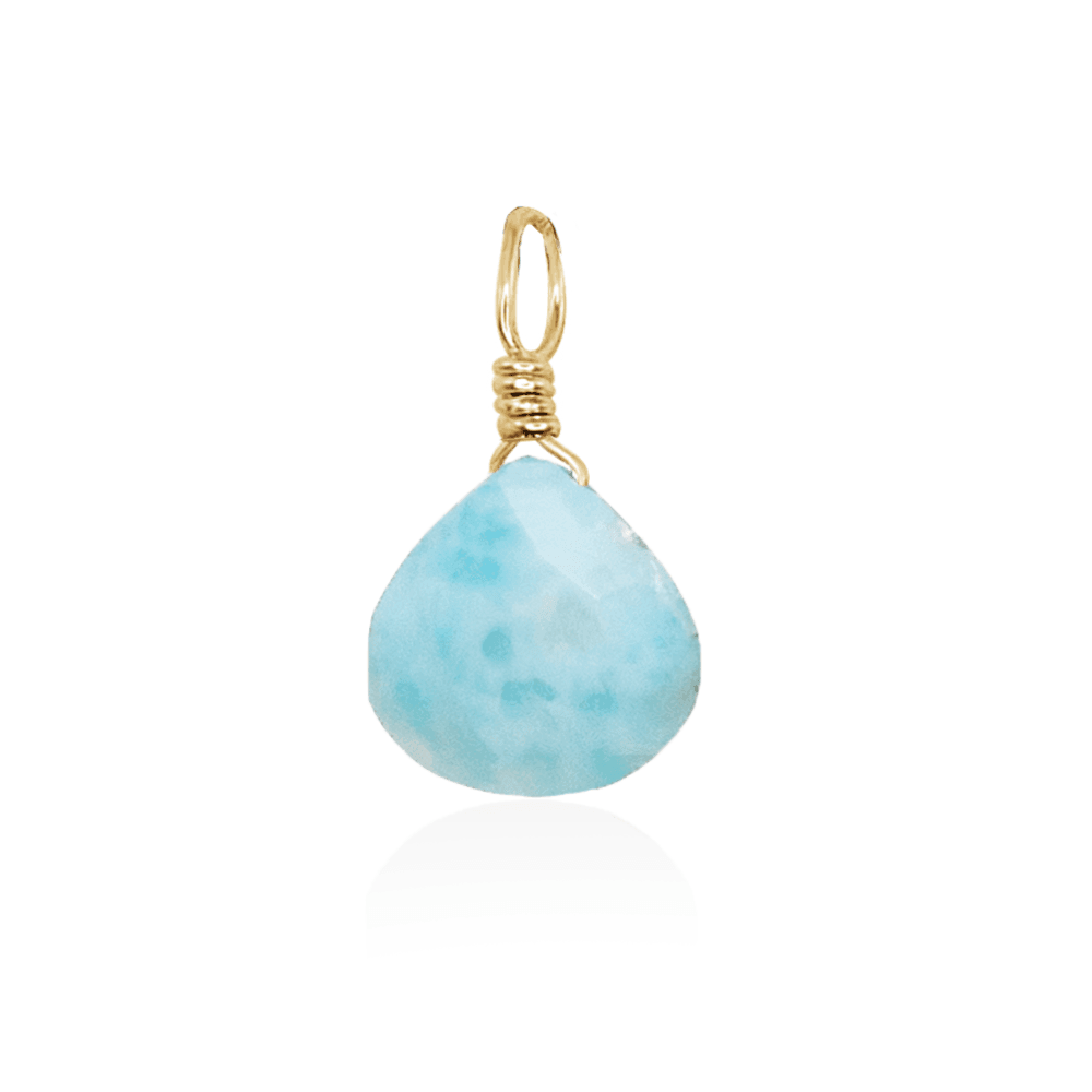 Tiny Larimar Teardrop Gemstone Pendant - Tiny Larimar Teardrop Gemstone Pendant - 14k Gold Fill - Luna Tide Handmade Crystal Jewellery