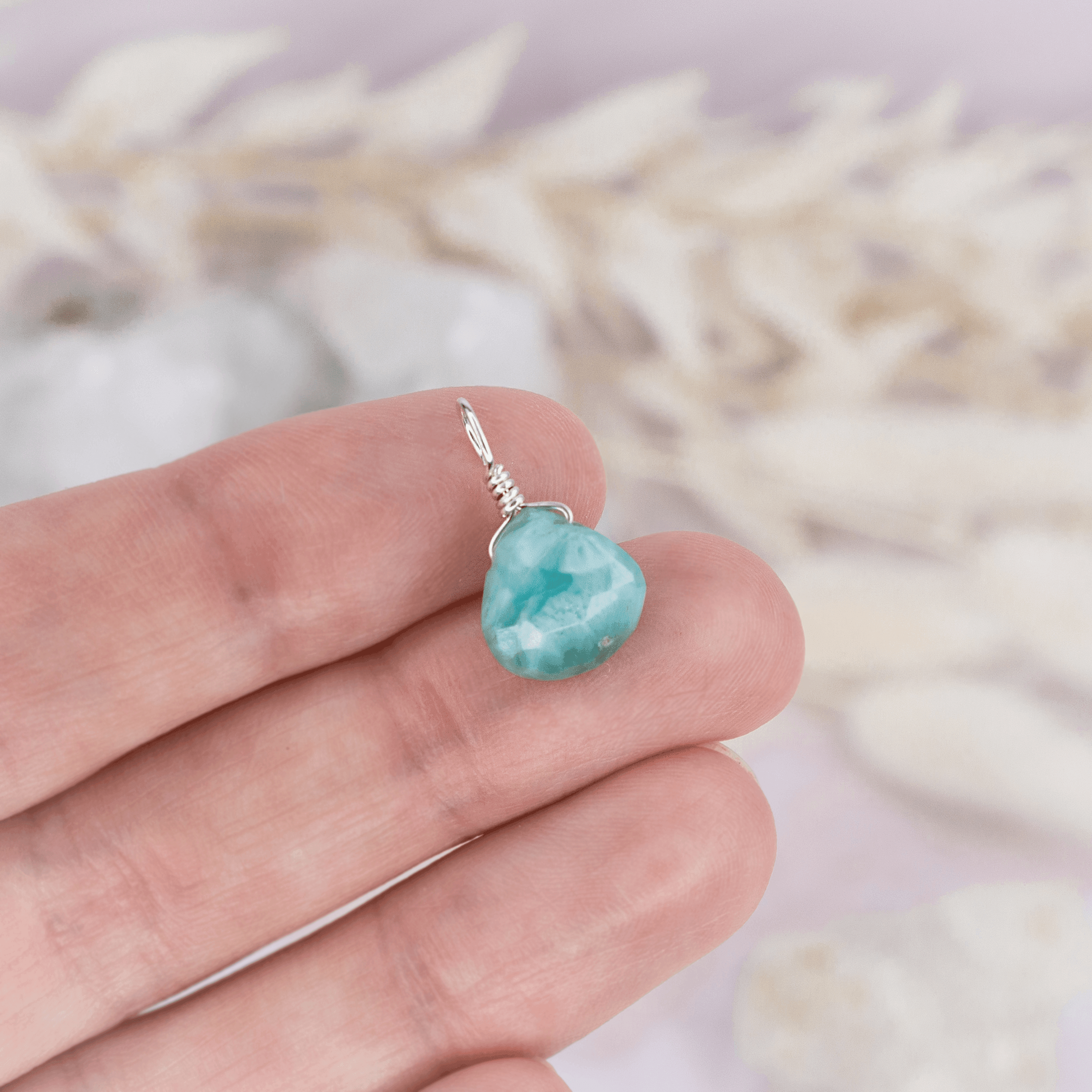 Tiny Larimar Teardrop Gemstone Pendant - Tiny Larimar Teardrop Gemstone Pendant - Sterling Silver - Luna Tide Handmade Crystal Jewellery