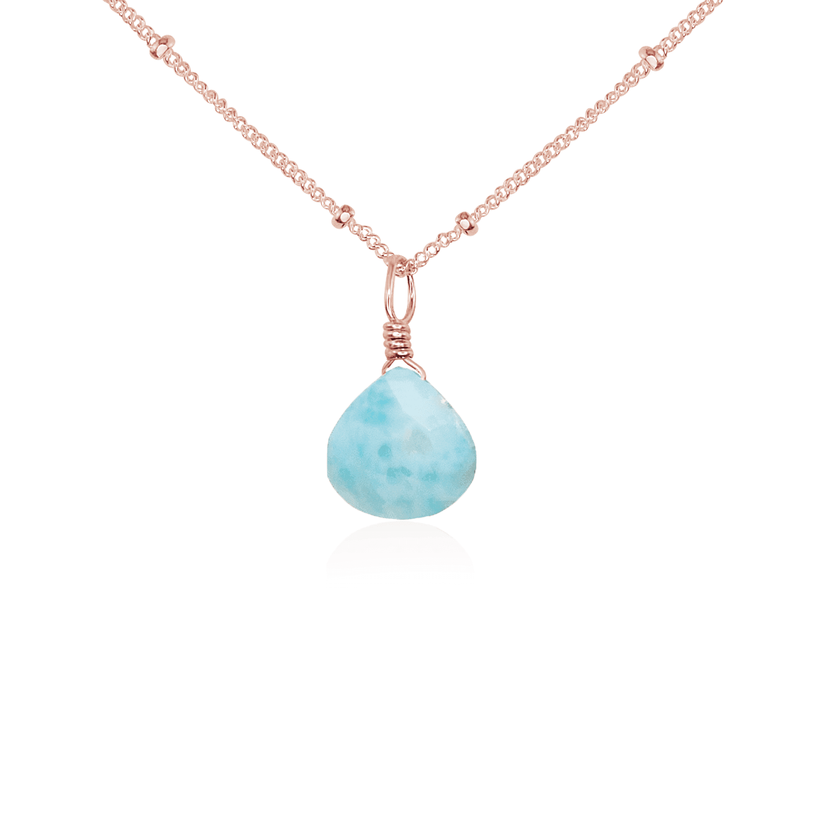 Tiny Larimar Teardrop Crystal Necklace - Tiny Larimar Teardrop Crystal Necklace - 14k Rose Gold Fill / Satellite - Luna Tide Handmade Crystal Jewellery