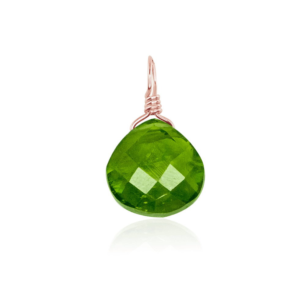 Tiny Peridot Teardrop Gemstone Pendant - Tiny Peridot Teardrop Gemstone Pendant - 14k Rose Gold Fill - Luna Tide Handmade Crystal Jewellery