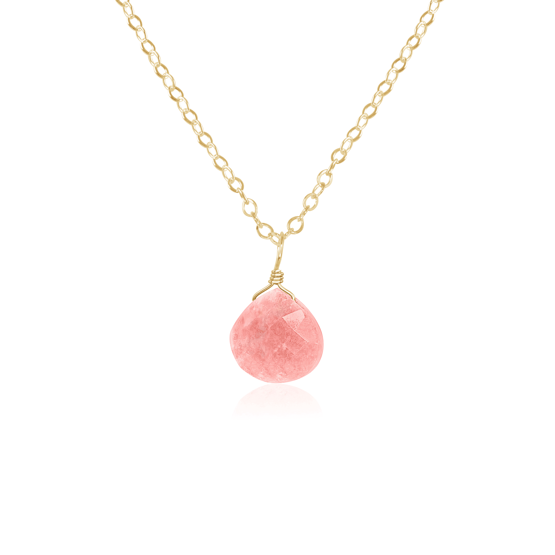 Tiny Pink Peruvian Opal Teardrop Necklace - Tiny Pink Peruvian Opal Teardrop Necklace - 14k Gold Fill / Cable - Luna Tide Handmade Crystal Jewellery