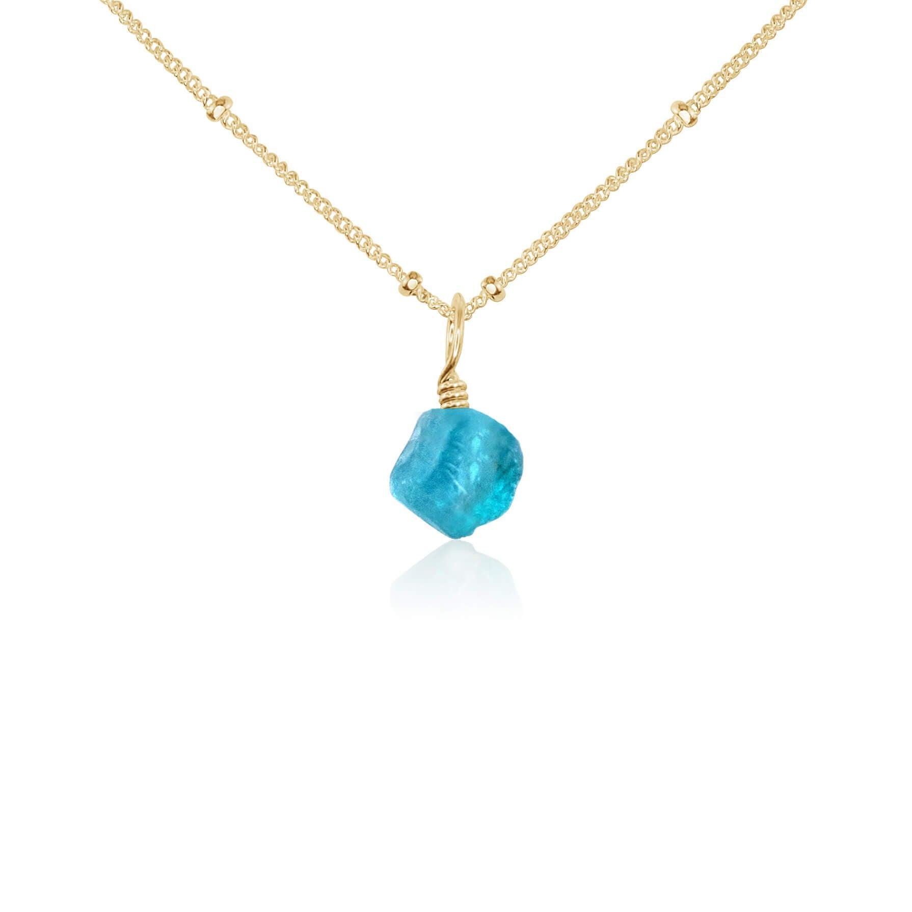 Tiny Raw Apatite Crystal Pendant Necklace - Tiny Raw Apatite Crystal Pendant Necklace - 14k Gold Fill / Satellite - Luna Tide Handmade Crystal Jewellery