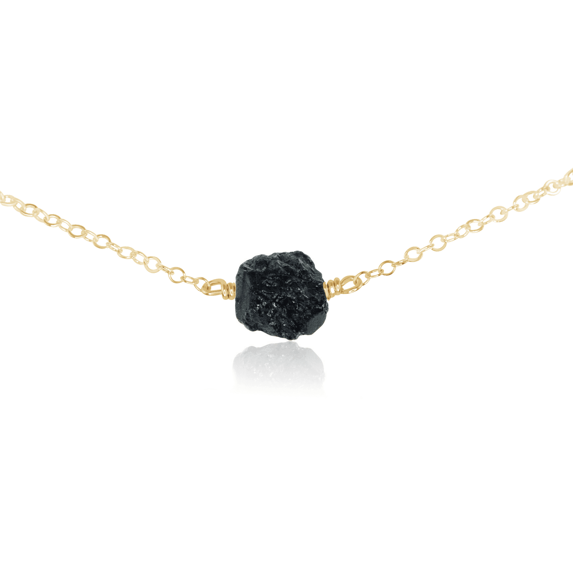 Tiny Raw Black Tourmaline Crystal Nugget Choker - Tiny Raw Black Tourmaline Crystal Nugget Choker - 14k Gold Fill - Luna Tide Handmade Crystal Jewellery