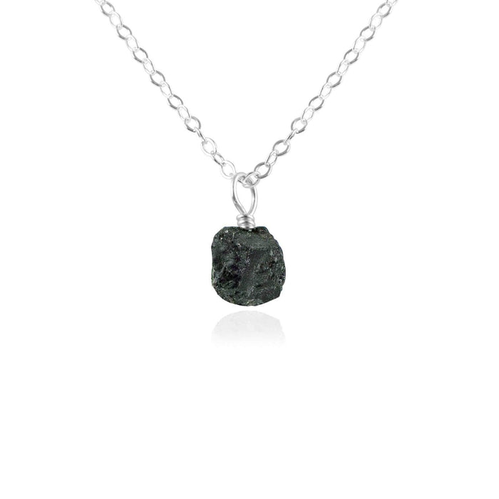 Tiny Raw Black Tourmaline Pendant Necklace - Tiny Raw Black Tourmaline Pendant Necklace - Sterling Silver / Cable - Luna Tide Handmade Crystal Jewellery