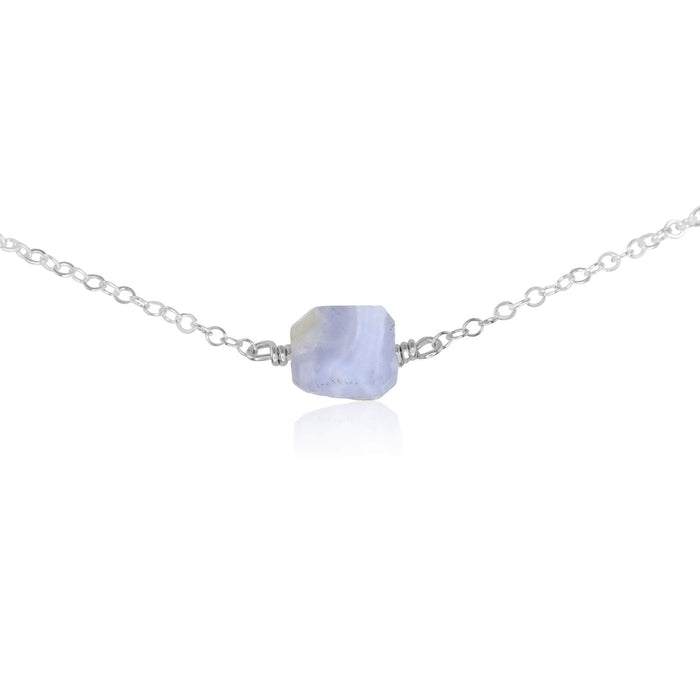 Tiny Raw Blue Lace Agate Crystal Nugget Choker - Tiny Raw Blue Lace Agate Crystal Nugget Choker - Sterling Silver - Luna Tide Handmade Crystal Jewellery
