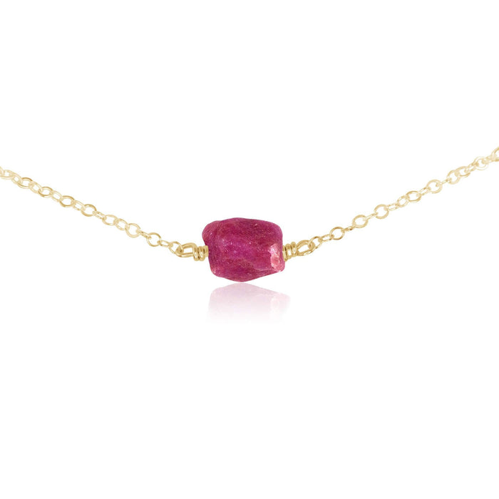 Tiny Raw Earth Red Ruby Crystal Nugget Choker - Tiny Raw Earth Red Ruby Crystal Nugget Choker - 14k Gold Fill - Luna Tide Handmade Crystal Jewellery