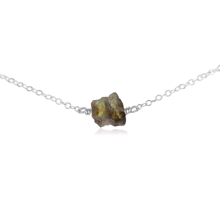 Tiny Raw Labradorite Crystal Nugget Choker - Tiny Raw Labradorite Crystal Nugget Choker - Sterling Silver - Luna Tide Handmade Crystal Jewellery