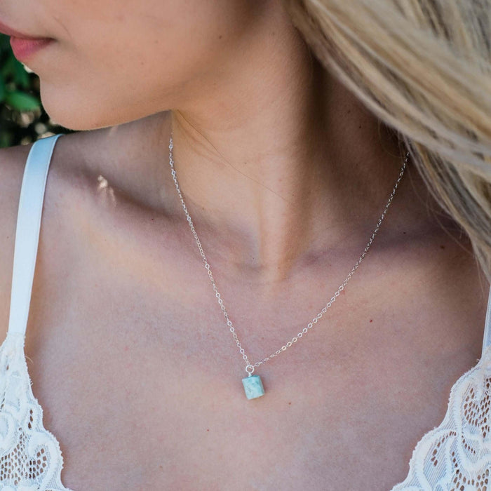 Tiny Raw Larimar Pendant Necklace - Tiny Raw Larimar Pendant Necklace - Sterling Silver / Cable - Luna Tide Handmade Crystal Jewellery