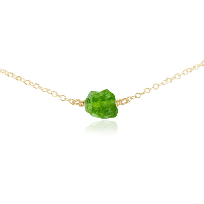 Tiny Raw Peridot Crystal Nugget Choker - Tiny Raw Peridot Crystal Nugget Choker - 14k Gold Fill - Luna Tide Handmade Crystal Jewellery