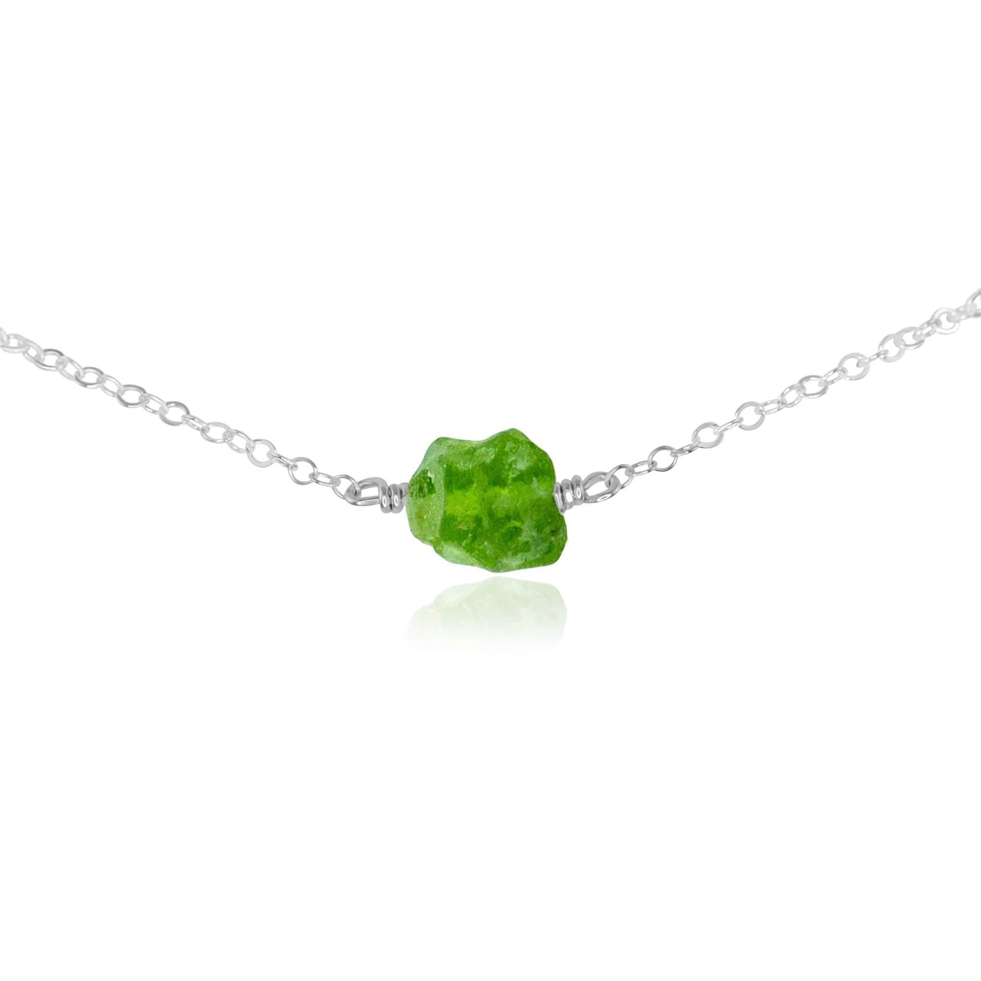 Tiny Raw Peridot Crystal Nugget Choker - Tiny Raw Peridot Crystal Nugget Choker - Sterling Silver - Luna Tide Handmade Crystal Jewellery