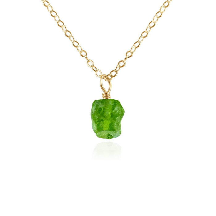 Tiny Raw Peridot Pendant Necklace - Tiny Raw Peridot Pendant Necklace - 14k Gold Fill / Cable - Luna Tide Handmade Crystal Jewellery