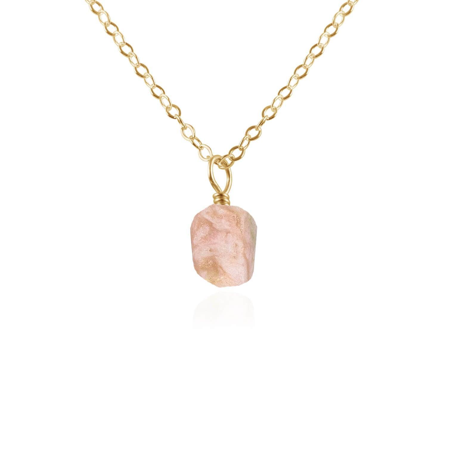 Tiny Raw Pink Peruvian Opal Pendant Necklace - Tiny Raw Pink Peruvian Opal Pendant Necklace - 14k Gold Fill / Cable - Luna Tide Handmade Crystal Jewellery