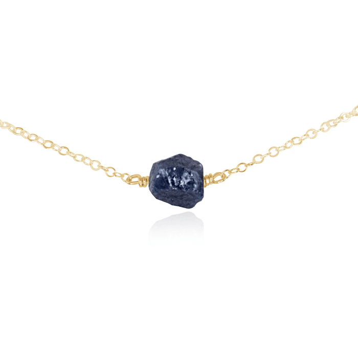 Tiny Raw Sapphire Crystal Nugget Choker - Tiny Raw Sapphire Crystal Nugget Choker - 14k Gold Fill - Luna Tide Handmade Crystal Jewellery