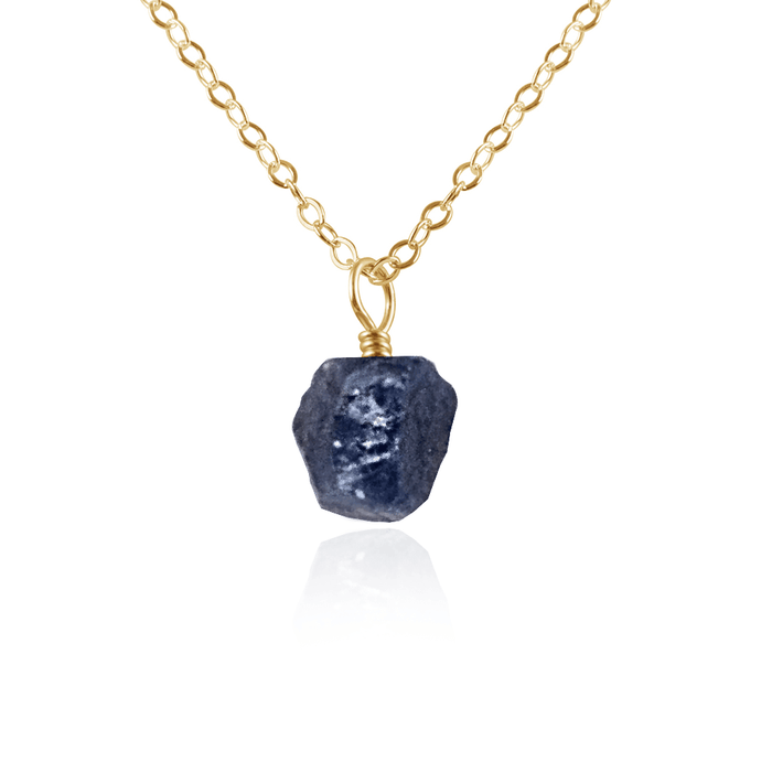 Tiny Raw Sapphire Pendant Necklace - Tiny Raw Sapphire Pendant Necklace - 14k Gold Fill / Cable - Luna Tide Handmade Crystal Jewellery