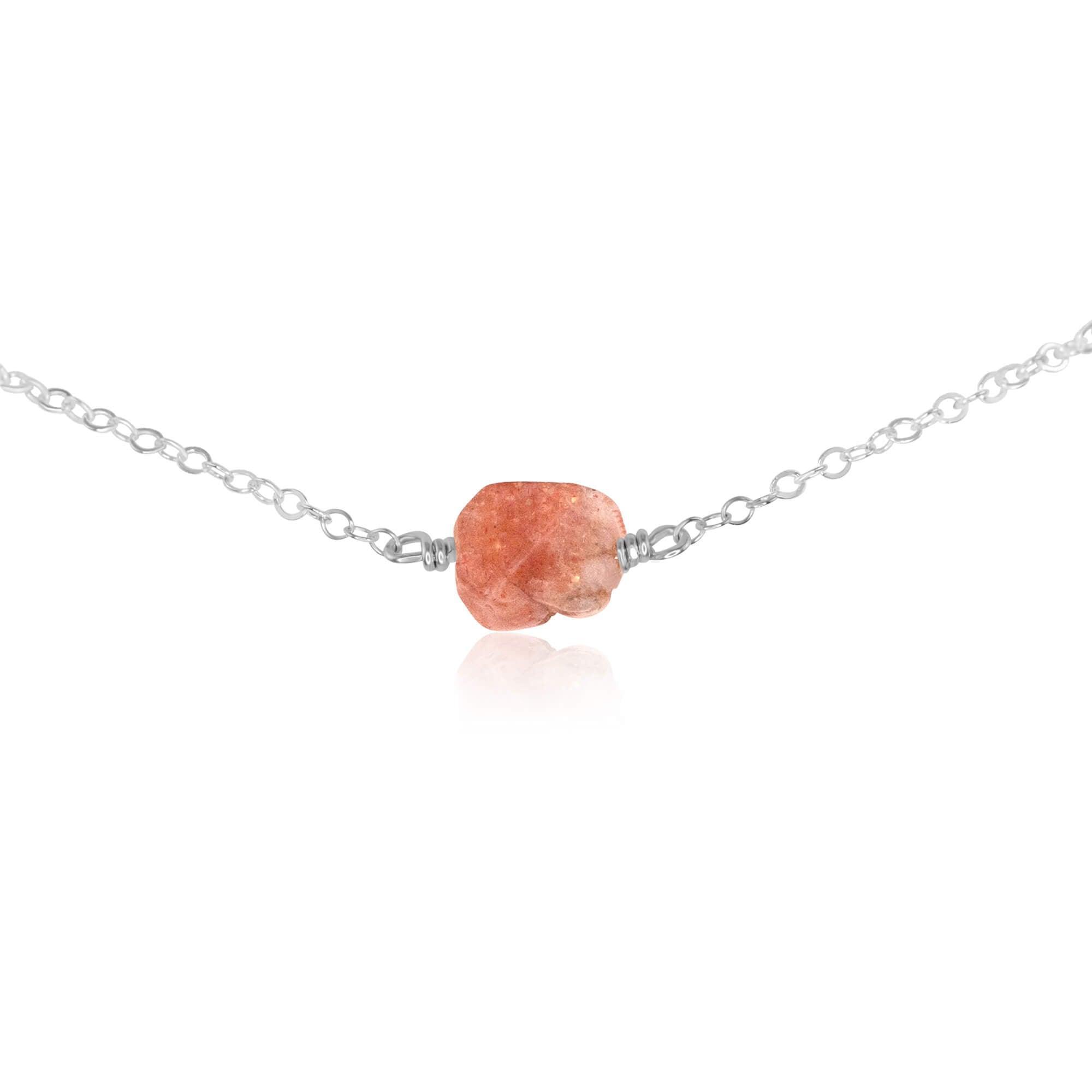 Tiny Raw Sunstone Crystal Nugget Choker - Tiny Raw Sunstone Crystal Nugget Choker - Sterling Silver - Luna Tide Handmade Crystal Jewellery