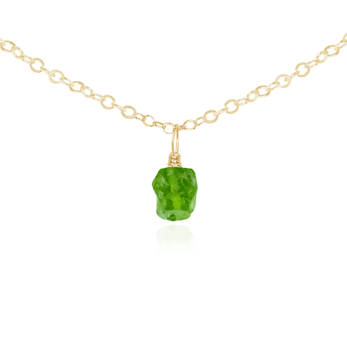 Tiny Rough Peridot Gemstone Pendant Choker - Tiny Rough Peridot Gemstone Pendant Choker - 14k Gold Fill / Cable - Luna Tide Handmade Crystal Jewellery