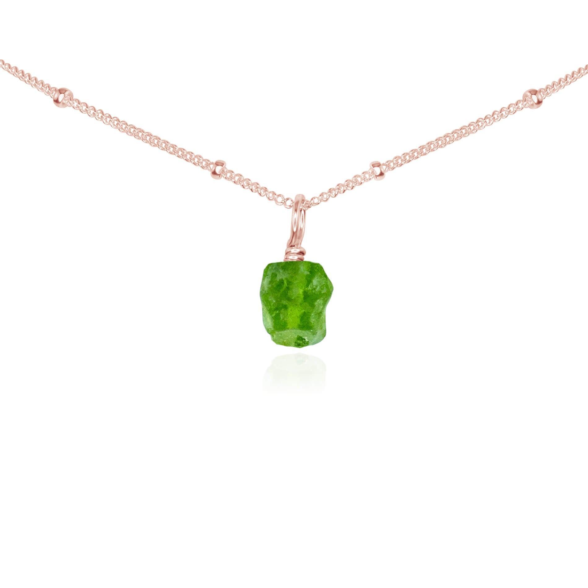 Tiny Rough Peridot Gemstone Pendant Choker - Tiny Rough Peridot Gemstone Pendant Choker - 14k Rose Gold Fill / Satellite - Luna Tide Handmade Crystal Jewellery