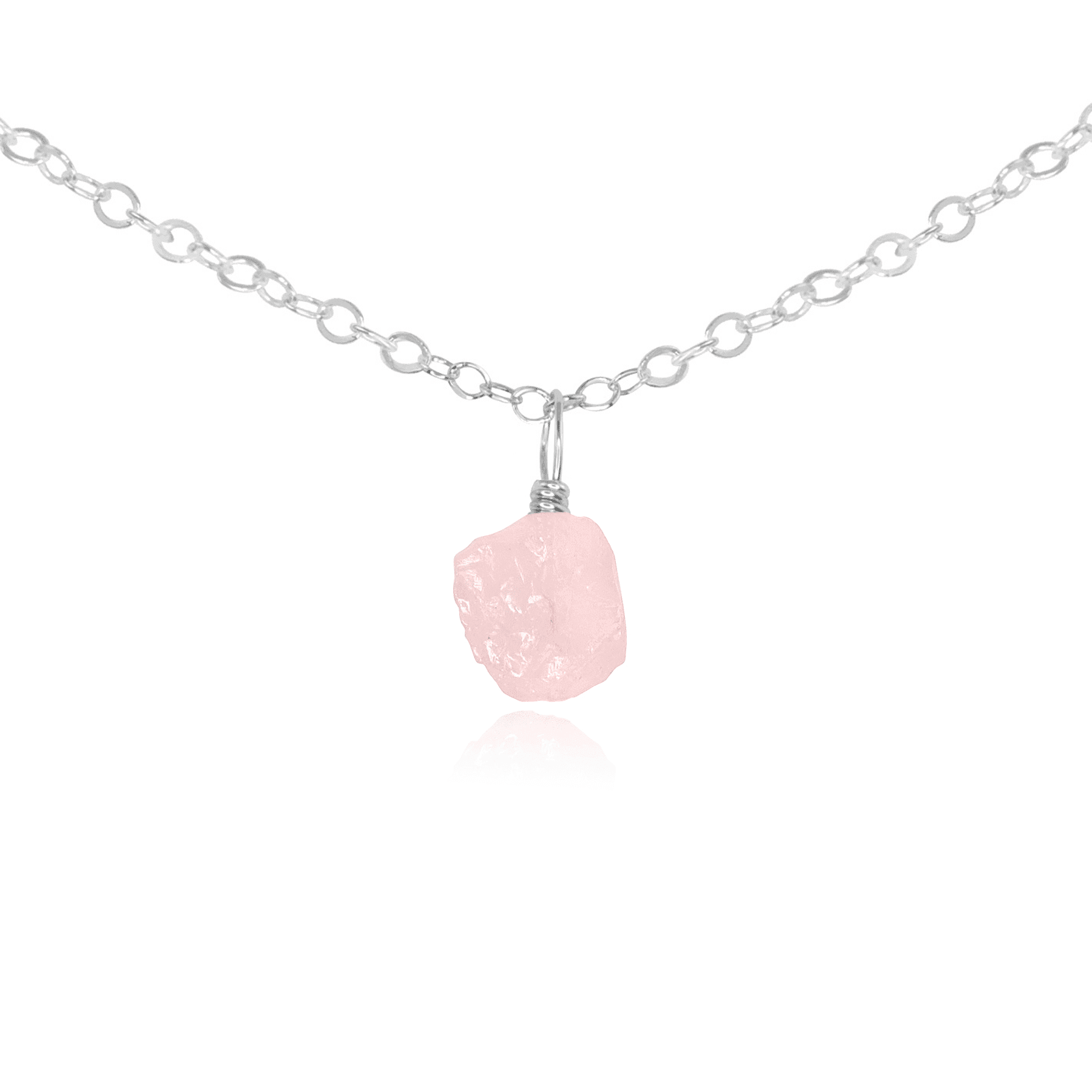 Tiny Rough Rose Quartz Gemstone Pendant Choker - Tiny Rough Rose Quartz Gemstone Pendant Choker - Sterling Silver / Cable - Luna Tide Handmade Crystal Jewellery