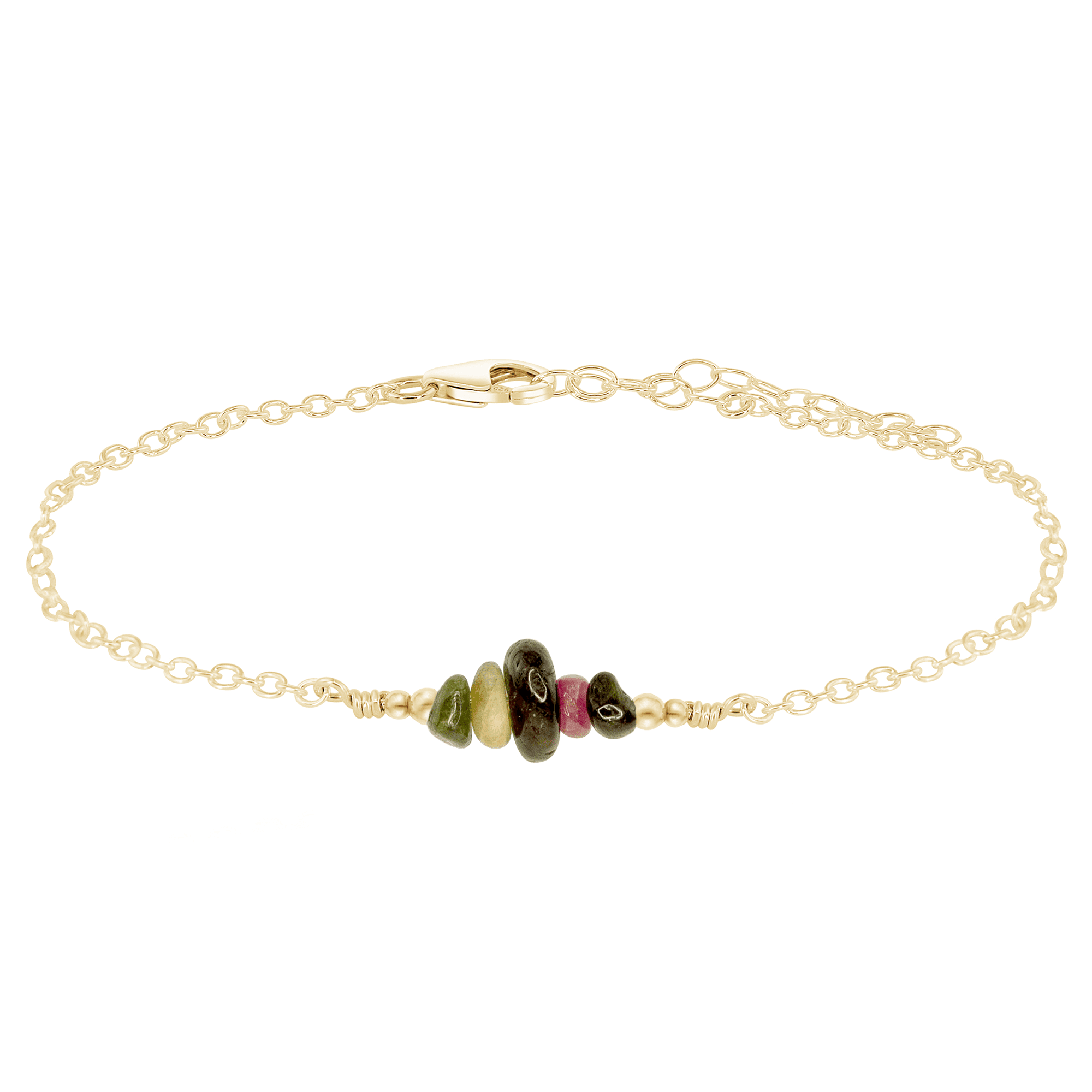 Tourmaline Chip Bead Bar Anklet - Tourmaline Chip Bead Bar Anklet - 14k Gold Fill - Luna Tide Handmade Crystal Jewellery