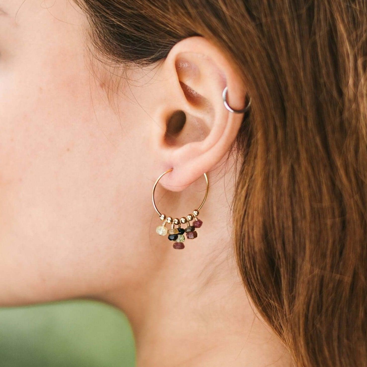 Tourmaline Statement Hoop Earrings - Tourmaline Statement Hoop Earrings - 14k Gold Fill - Luna Tide Handmade Crystal Jewellery