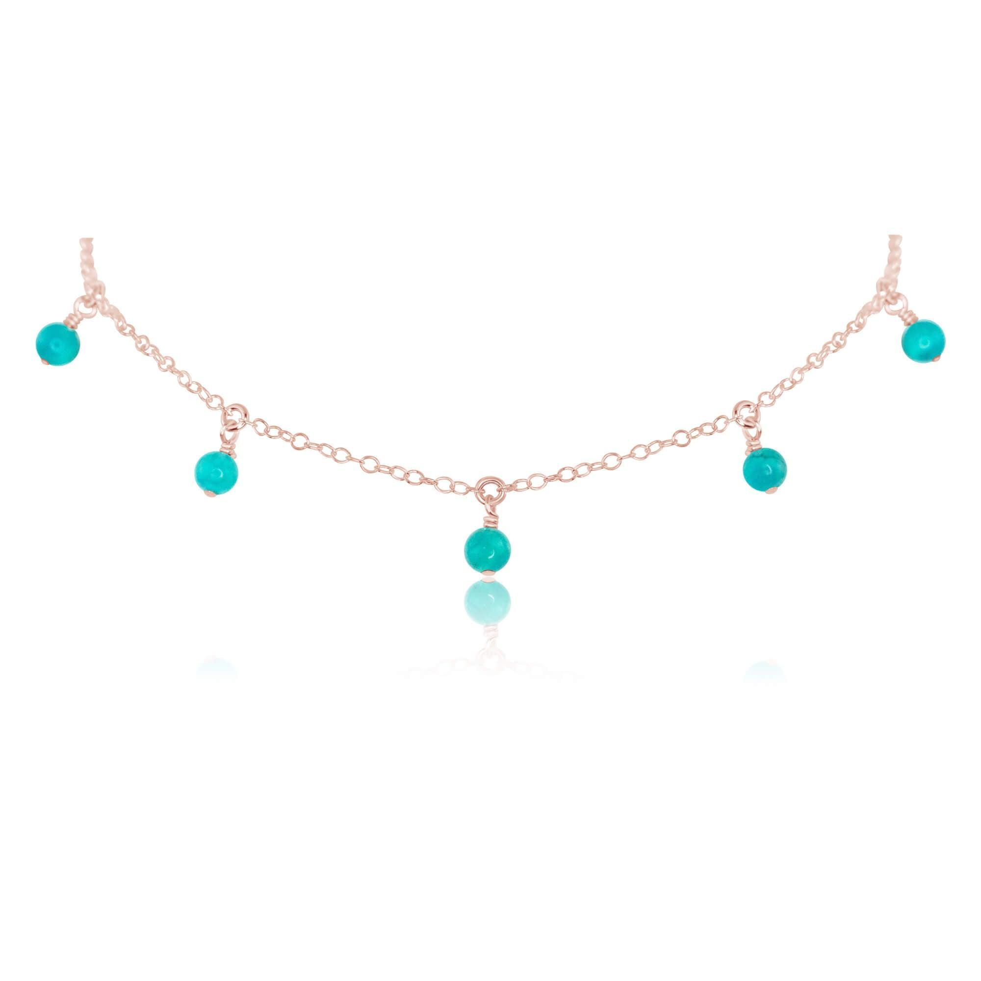 Turquoise Bead Drop Choker - Turquoise Bead Drop Choker - 14k Rose Gold Fill - Luna Tide Handmade Crystal Jewellery