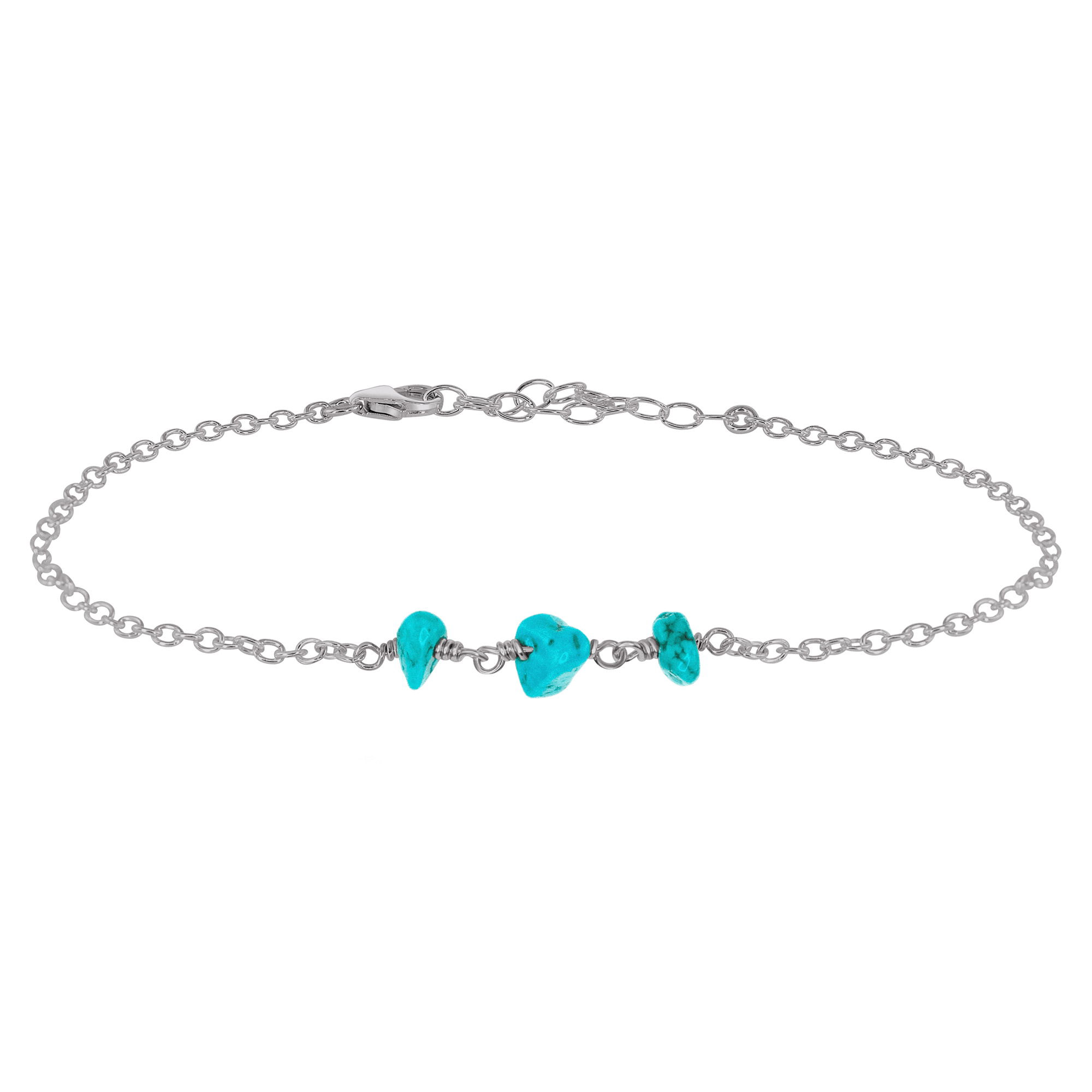 Turquoise Beaded Chain Anklet - Turquoise Beaded Chain Anklet - Stainless Steel - Luna Tide Handmade Crystal Jewellery