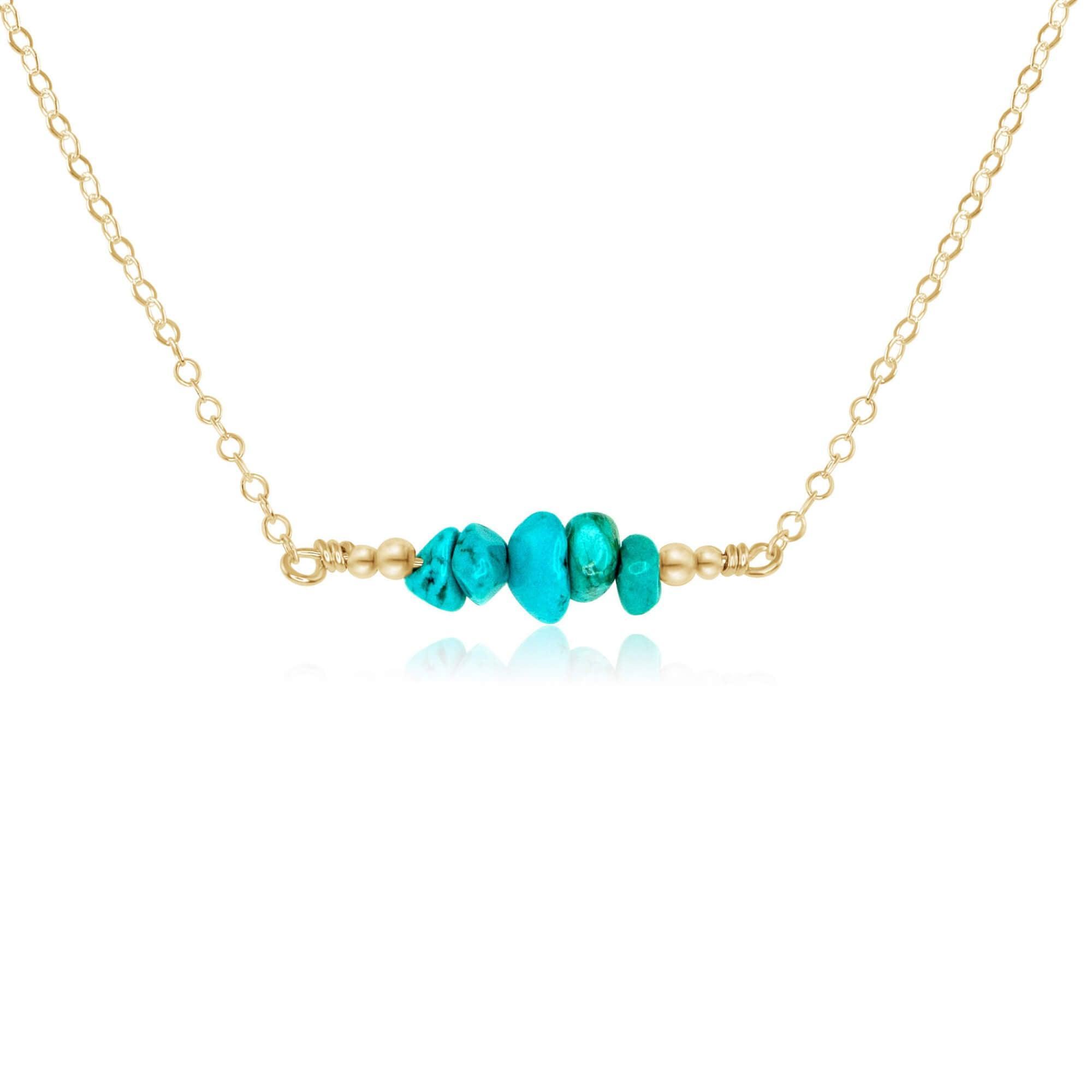 Turquoise Chip Bead Bar Necklace - Turquoise Chip Bead Bar Necklace - 14k Gold Fill - Luna Tide Handmade Crystal Jewellery