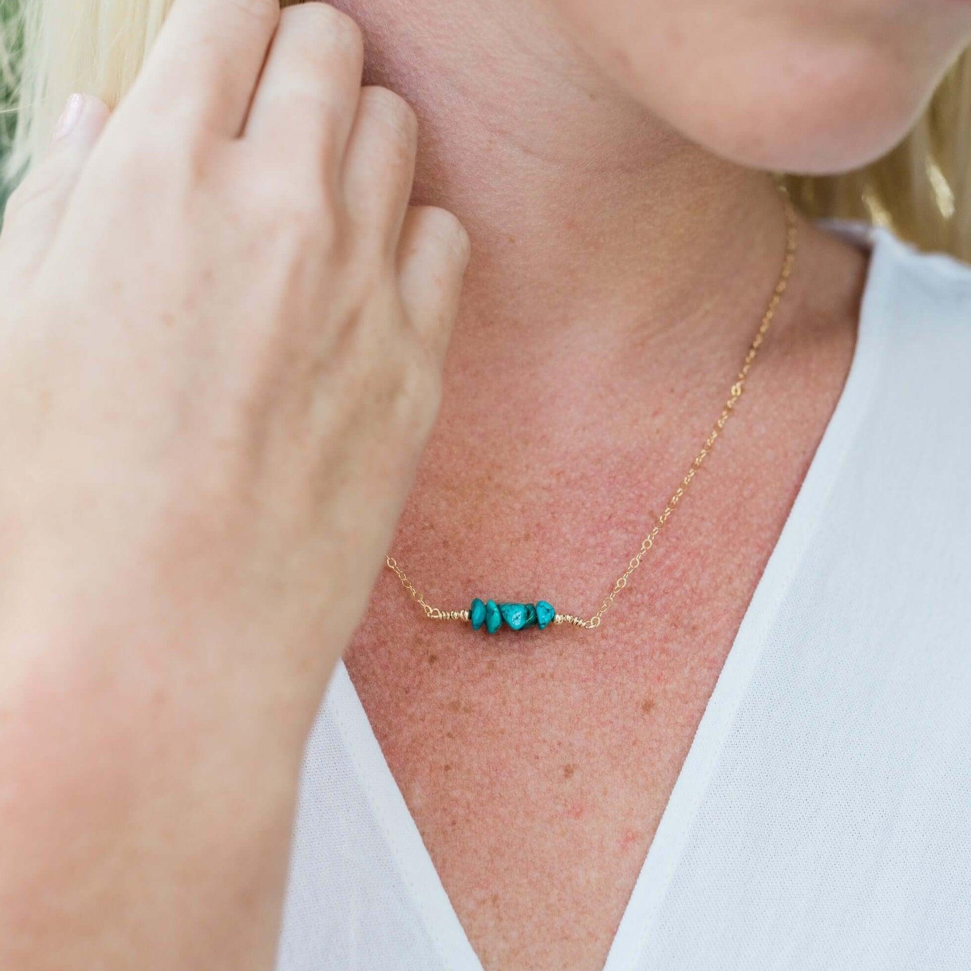 Turquoise Chip Bead Bar Necklace - Turquoise Chip Bead Bar Necklace - Sterling Silver - Luna Tide Handmade Crystal Jewellery