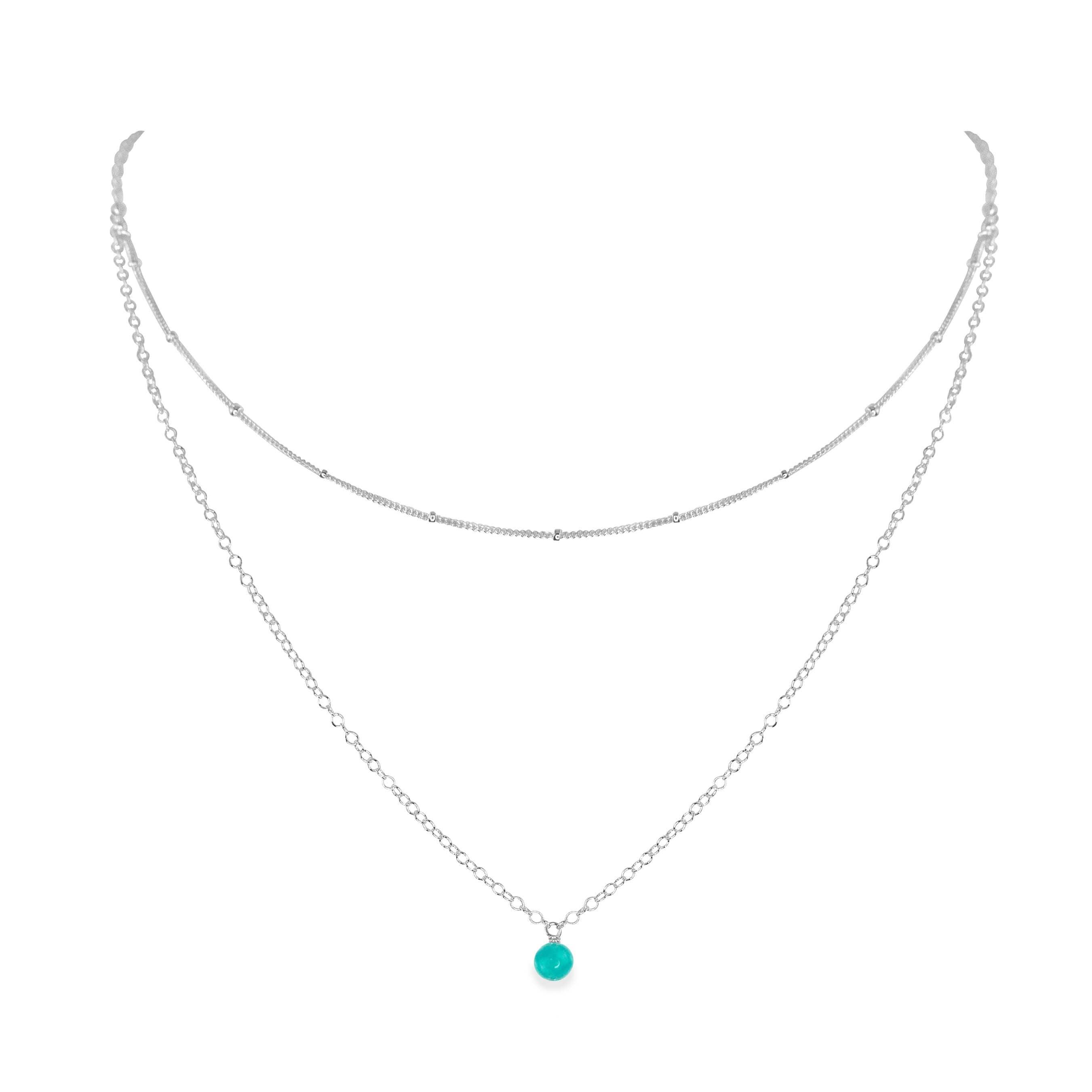 Turquoise Gemstone Chain Layered Choker Necklace - Turquoise Gemstone Chain Layered Choker Necklace - Sterling Silver - Luna Tide Handmade Crystal Jewellery