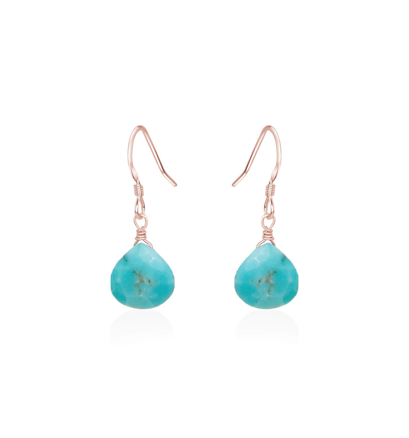 Turquoise Gemstone Teardrop Dangle Earrings - Turquoise Gemstone Teardrop Dangle Earrings - 14k Rose Gold Fill - Luna Tide Handmade Crystal Jewellery