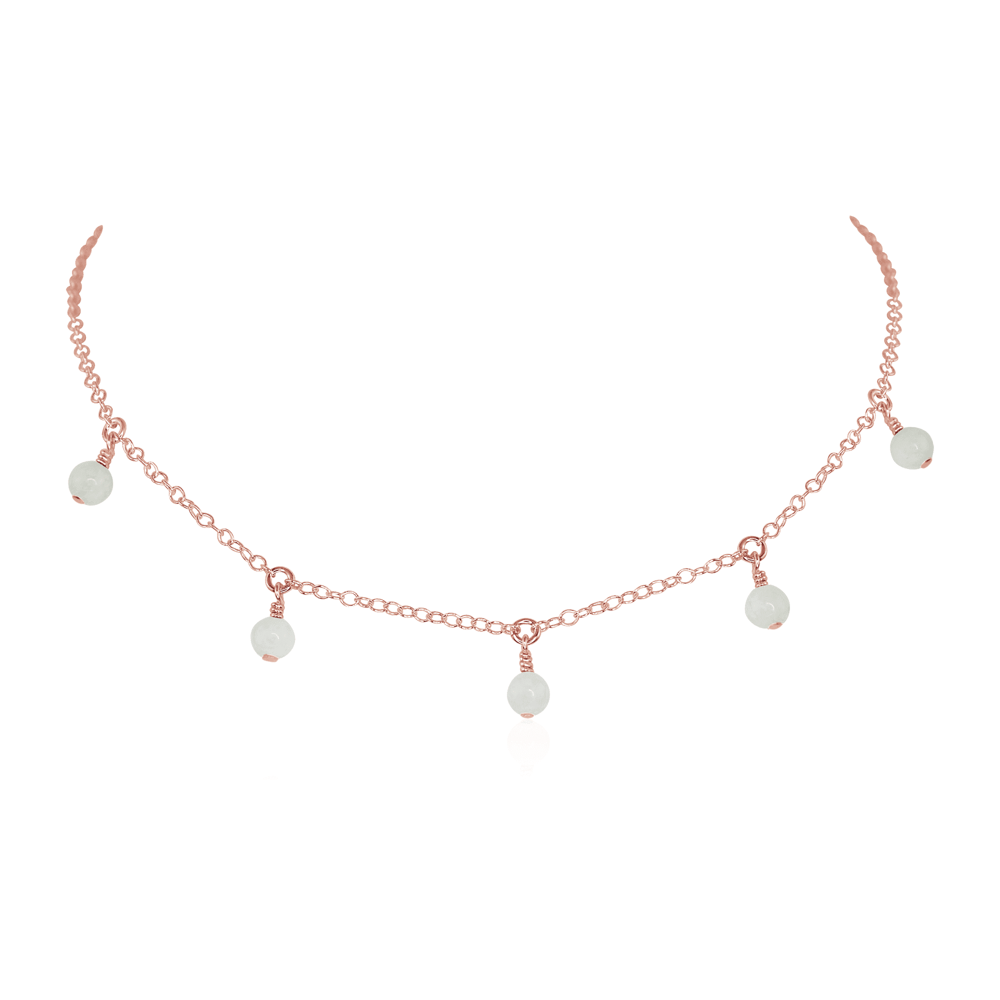 White Moonstone Bead Drop Choker - White Moonstone Bead Drop Choker - 14k Rose Gold Fill - Luna Tide Handmade Crystal Jewellery