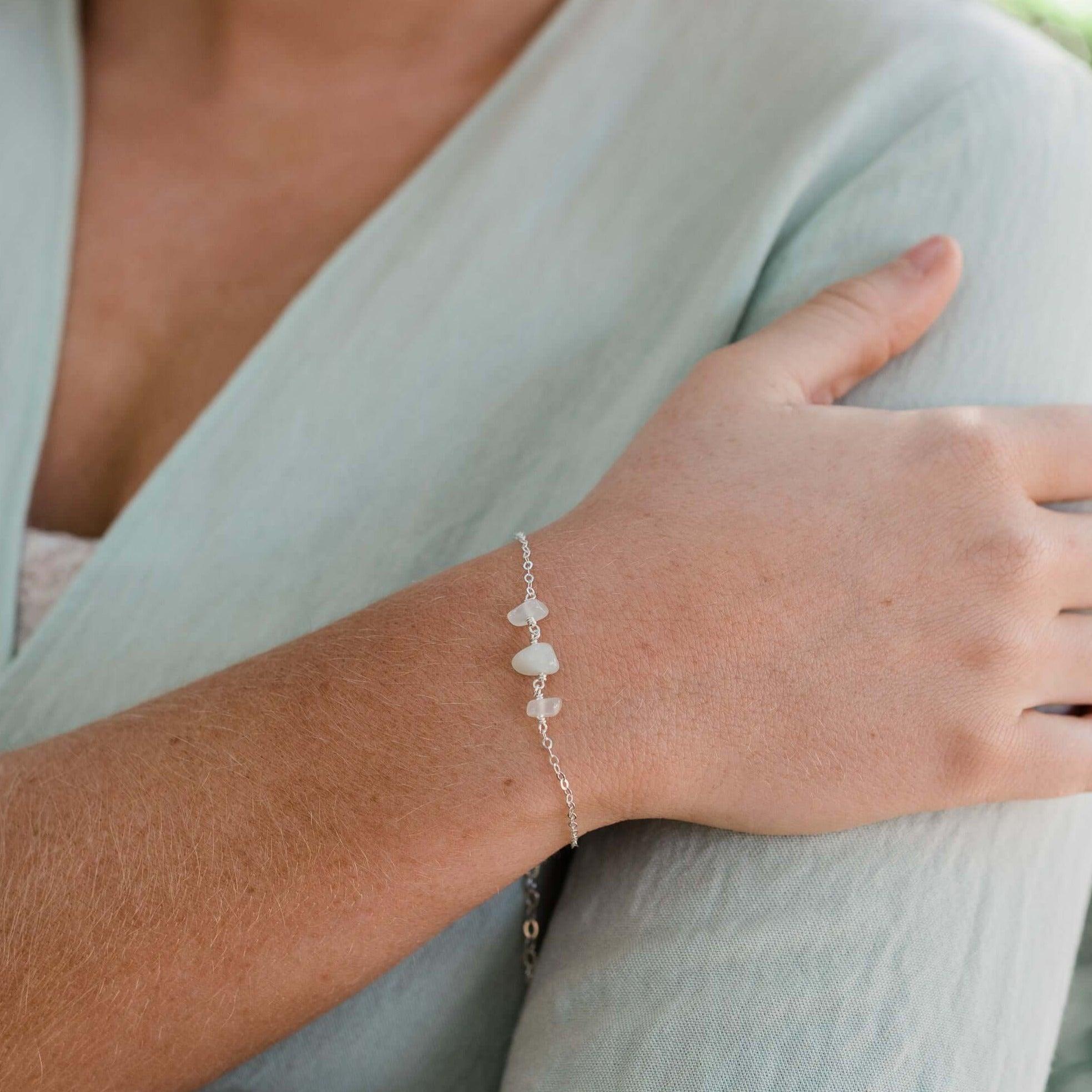 White Moonstone Beaded Chain Bracelet - White Moonstone Beaded Chain Bracelet - Sterling Silver - Luna Tide Handmade Crystal Jewellery