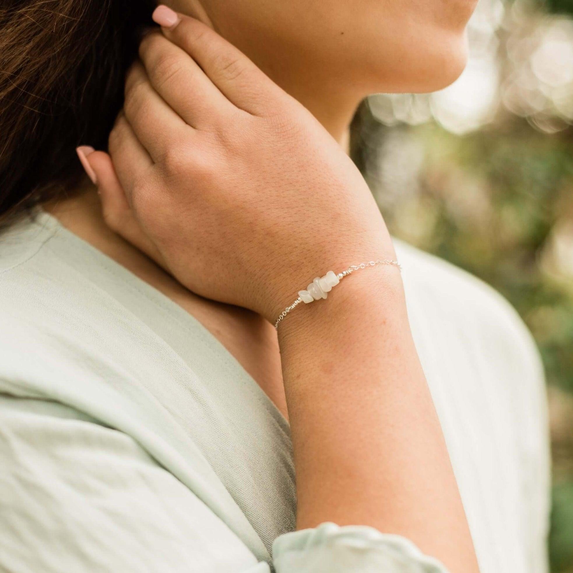White moonstone Chip Bead Bar Bracelet - White moonstone Chip Bead Bar Bracelet - 14k Gold Fill - Luna Tide Handmade Crystal Jewellery