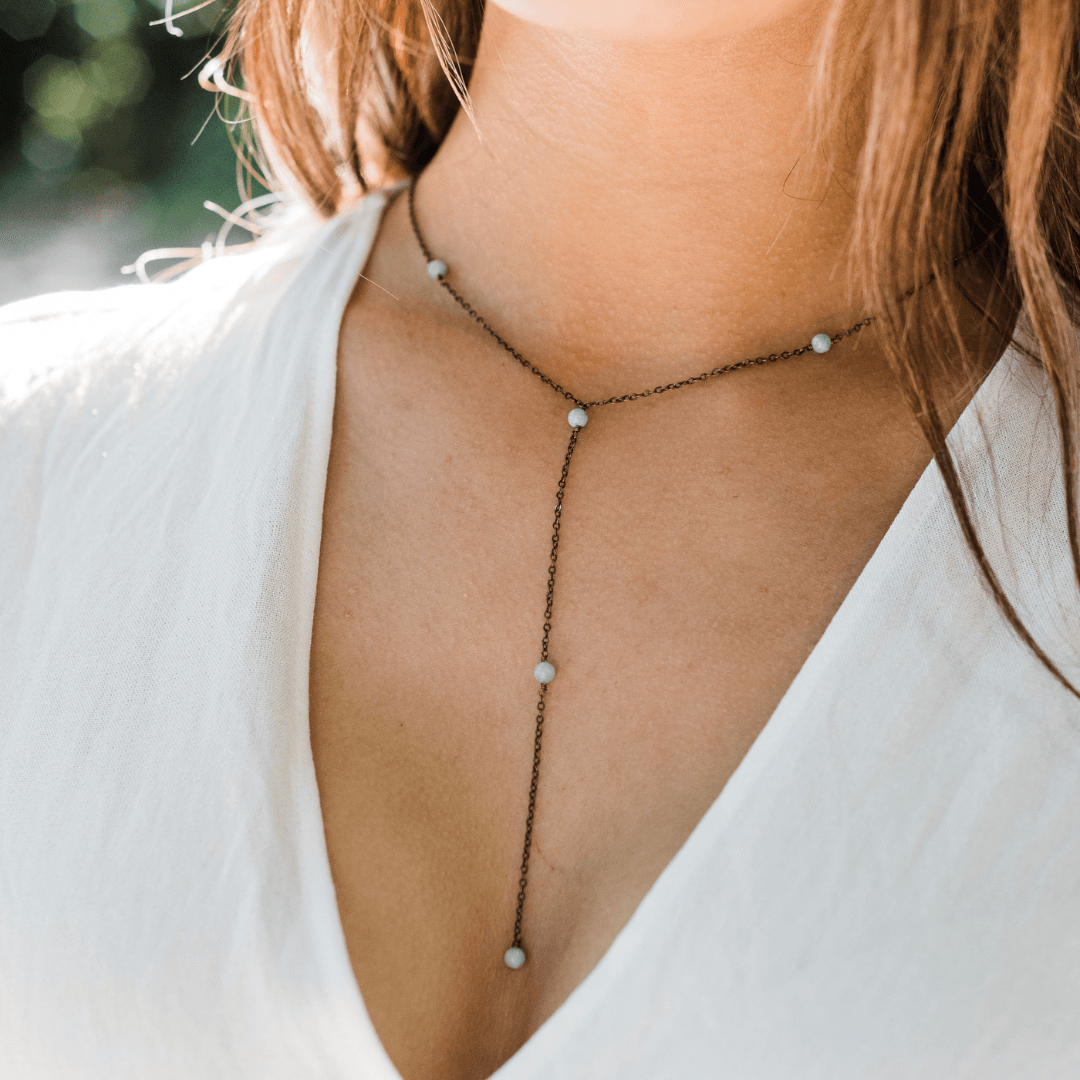 Bronze Amazonite Dainty Crystal Lariat Necklace