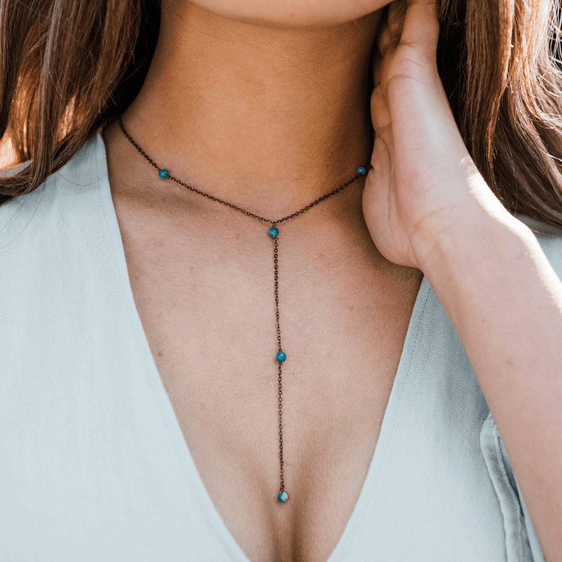 Bronze Apatite Dainty Crystal Lariat Necklace