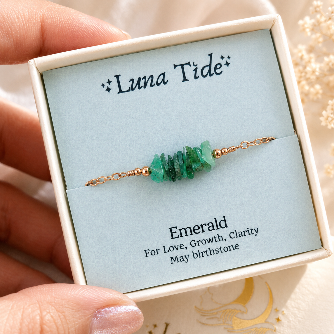 Emerald Chip Bead Bar Bracelet