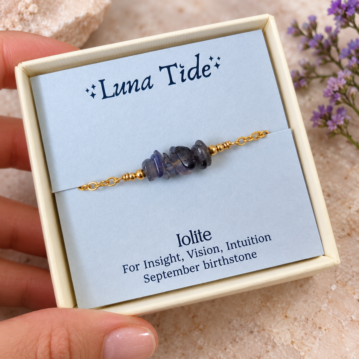 Iolite Crystal Chip Bead Bar Bracelet