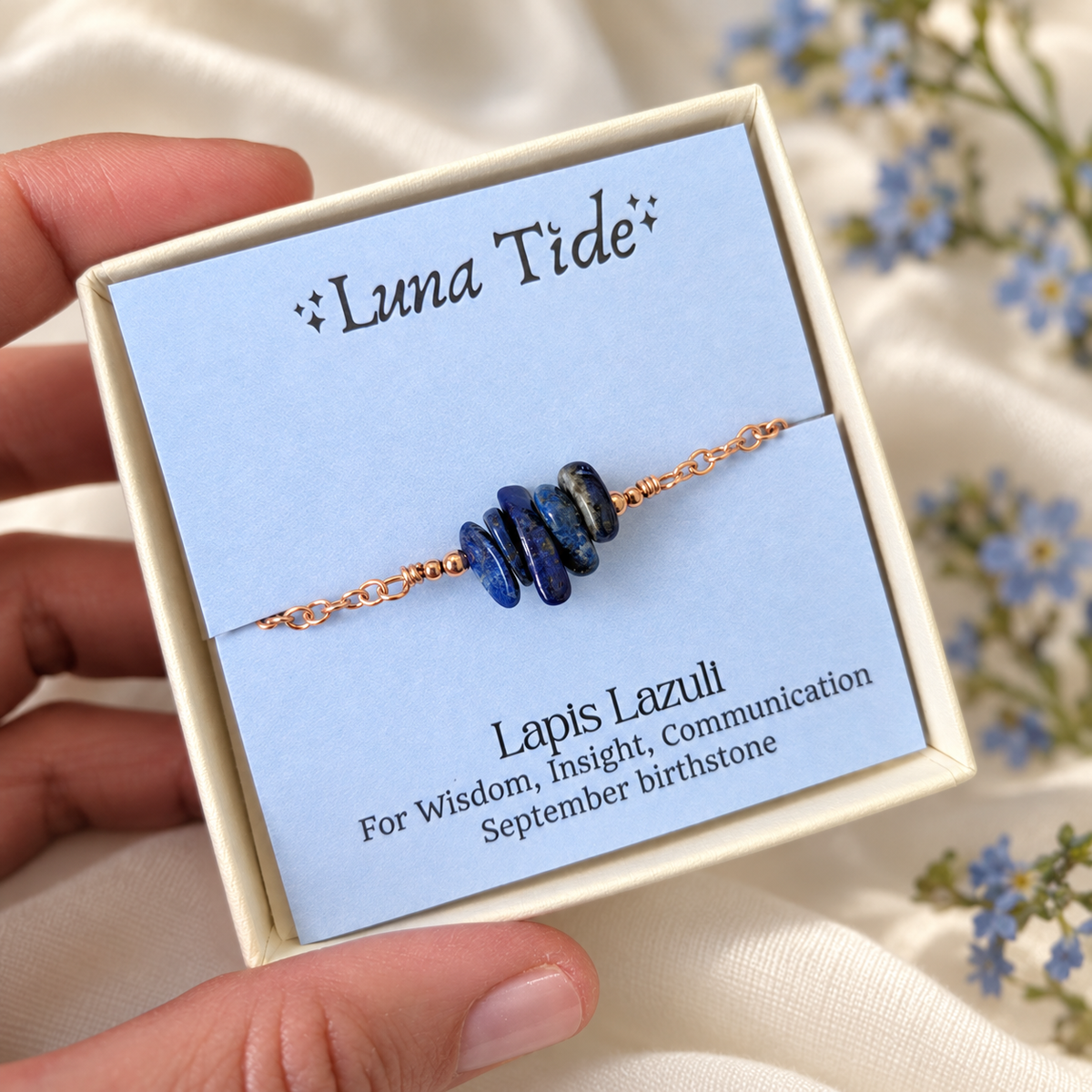 Lapis Lazuli Crystal Chip Bead Bar Bracelet