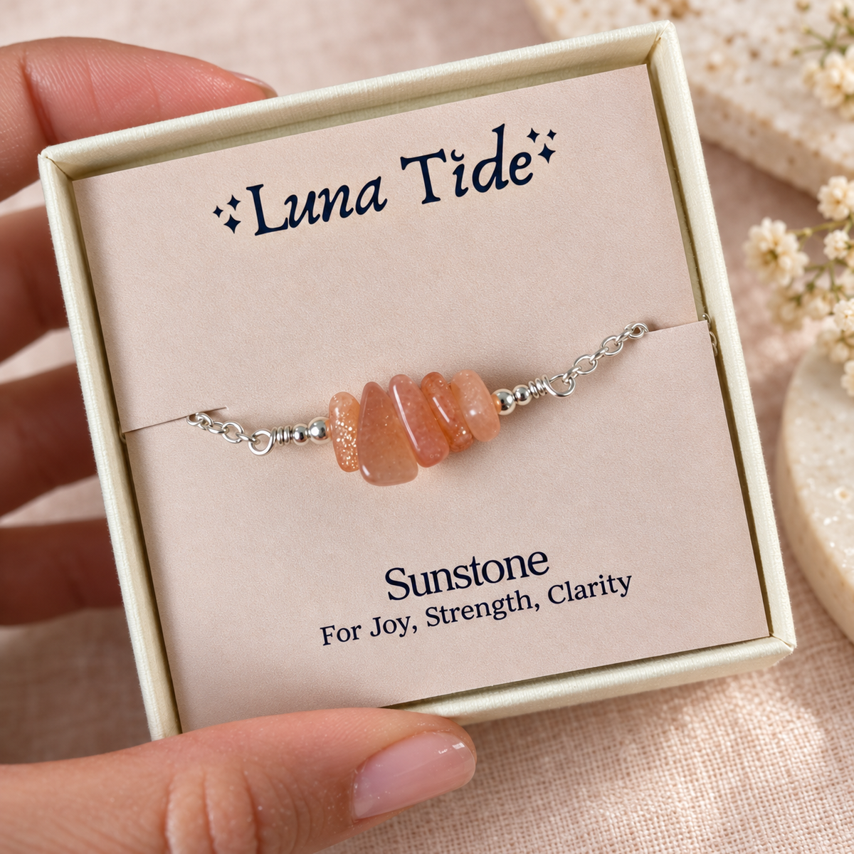 Sunstone Crystal Chip Bead Bar Anklet