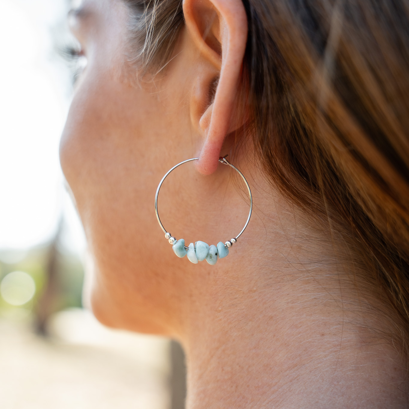 Larimar Crystal Chip Large Hoop Earrings