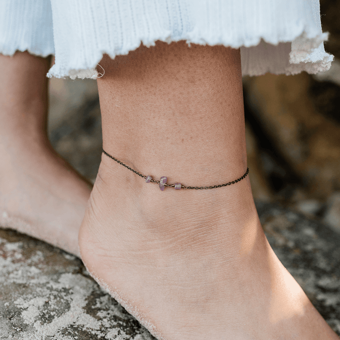 Bronze Ruby Gemstone Beaded Chain Anklet