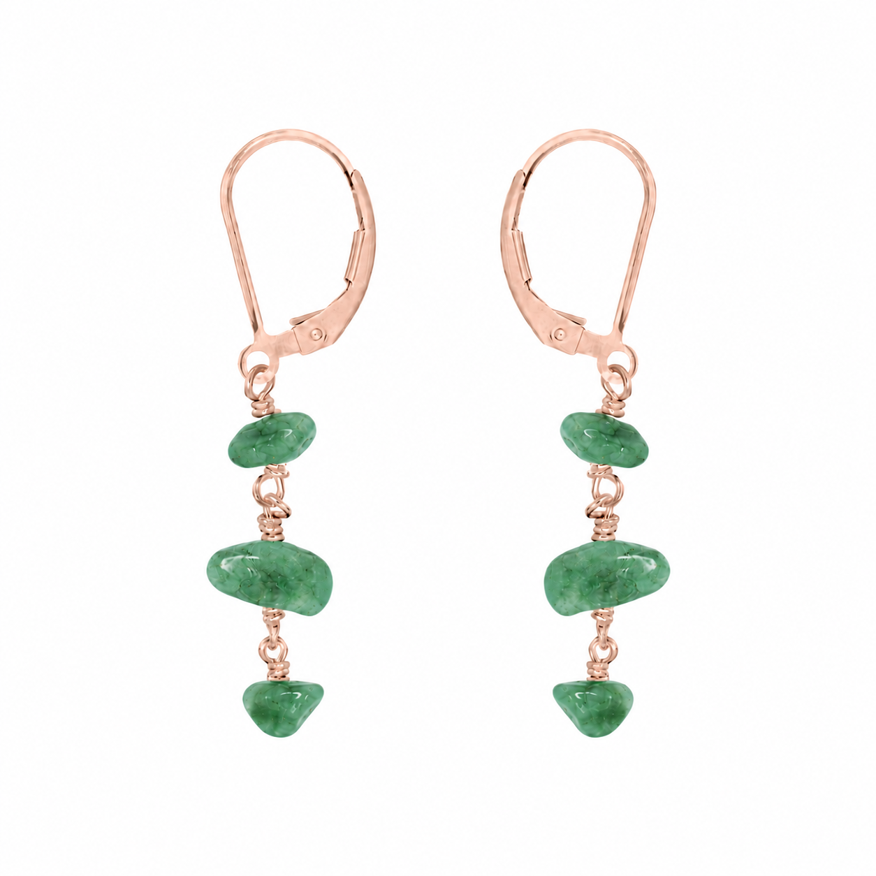 Aventurine Crystal Beaded Chain Dangle Leverback Earrings