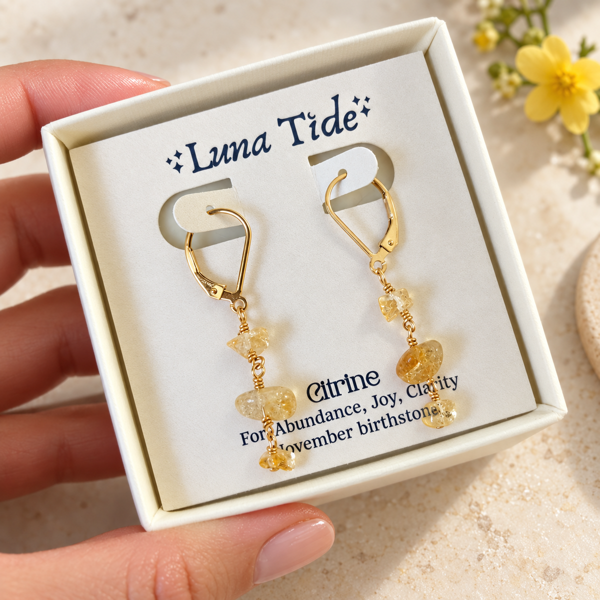 Citrine Crystal Beaded Chain Dangle Leverback Earrings