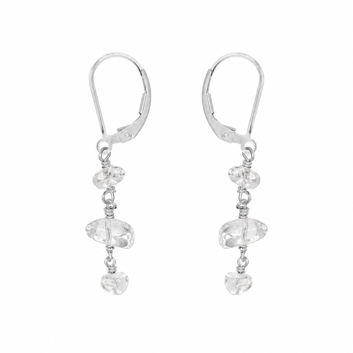 Crystal Quartz Beaded Chain Dangle Leverback Earrings