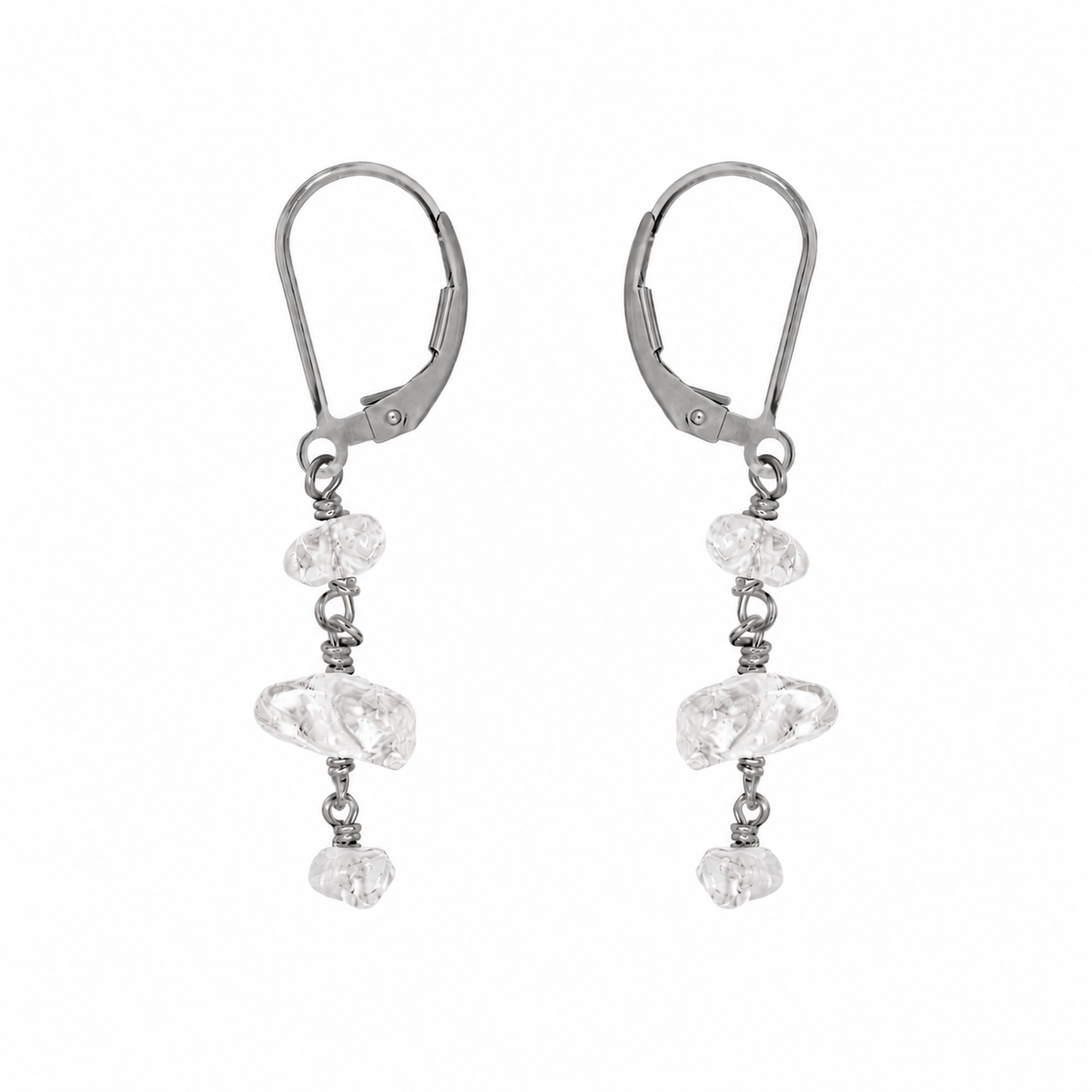 Crystal Quartz Beaded Chain Dangle Leverback Earrings