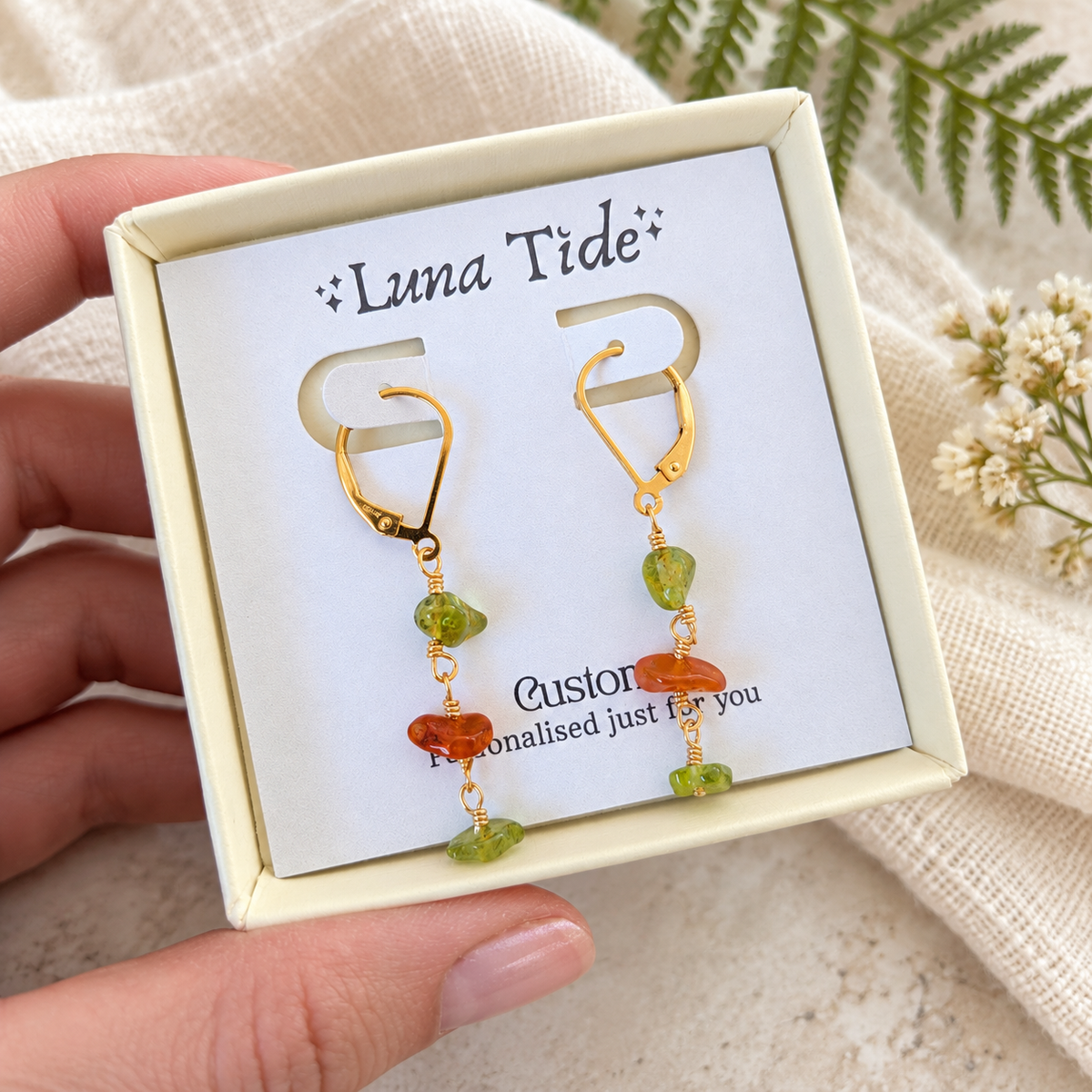 Custom Crystal Beaded Chain Dangle Leverback Earrings