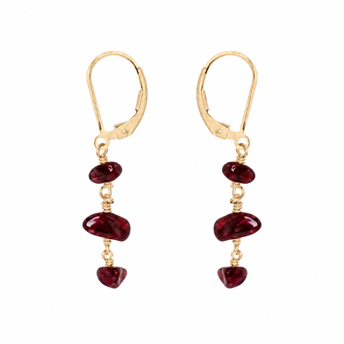 Garnet Crystal Beaded Chain Dangle Leverback Earrings