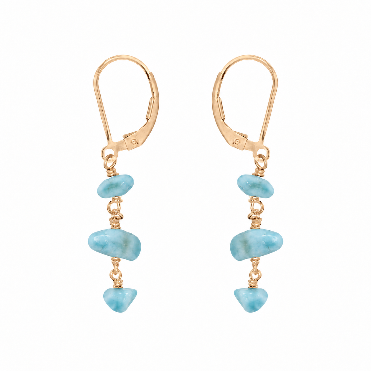 Larimar Crystal Beaded Chain Dangle Leverback Earrings