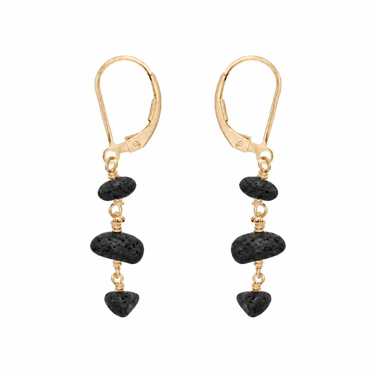 Lava Stone Beaded Chain Dangle Leverback Earrings