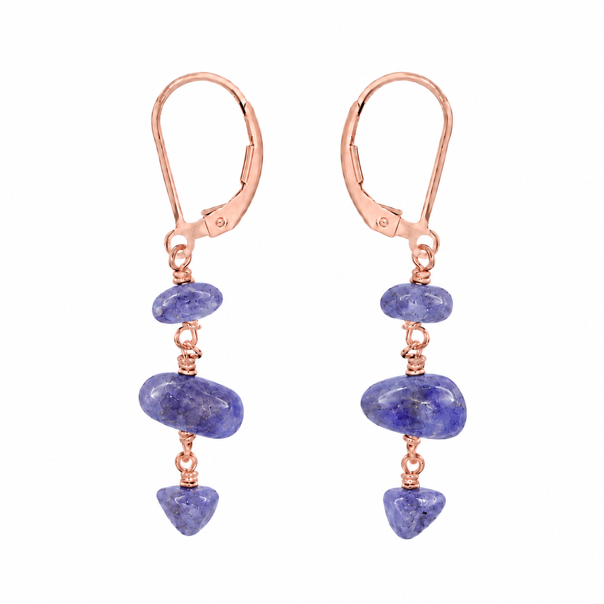 Tanzanite Crystal Beaded Chain Dangle Leverback Earrings